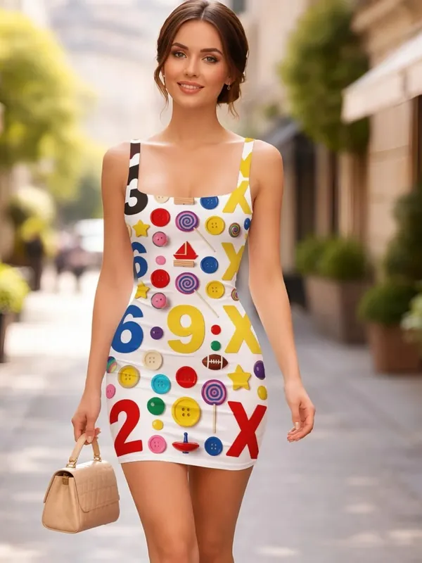 Women Square Neck Strap Mini Dress Slim Fit Weekend Brunch Date Casual Elegant Outfit for Street Vacation Shopping Outfits — image 8