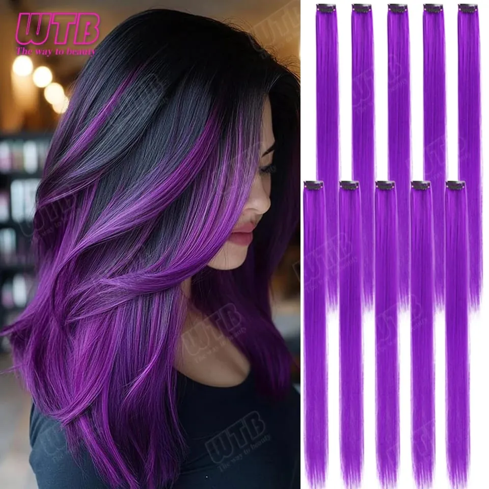 10Pcs Colored Synthetic Extension Wigs BB Clip Style Straight Hair Extensions Suitable for Women to Wear at Holidays and Parties — image 2