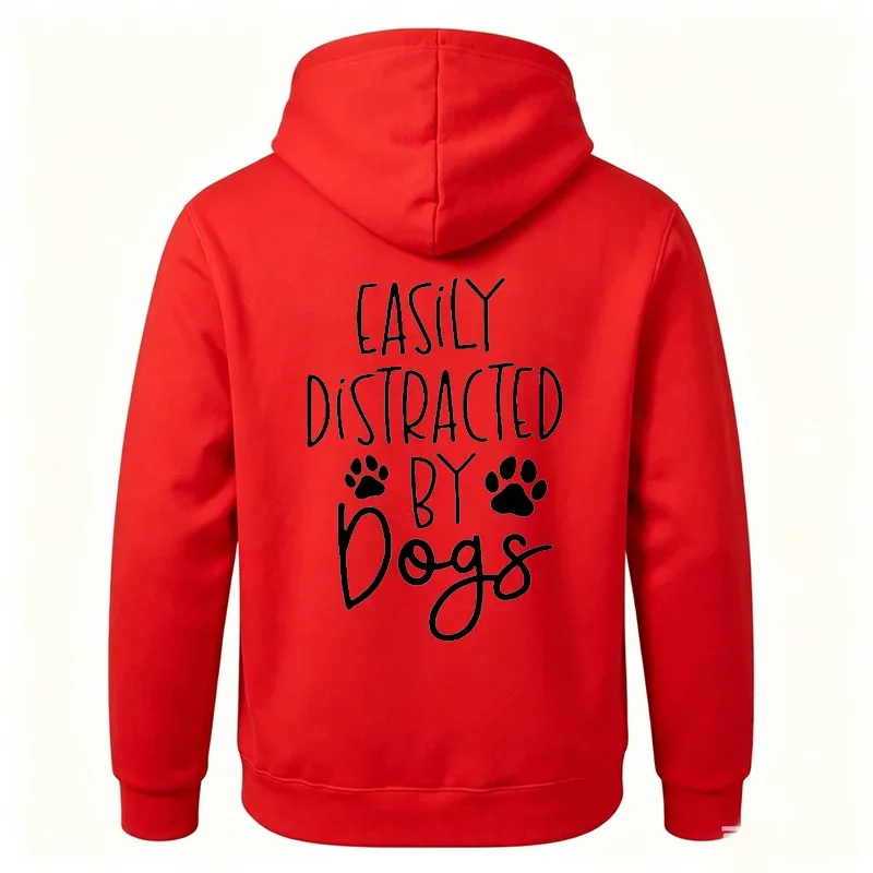 Dog Lover Hoodies for Women Men Dog Paw Sweatshirts Pet Owner Tracksuits Easily Distracted By Dogs Letter with Paw Print Hoodies — image 18