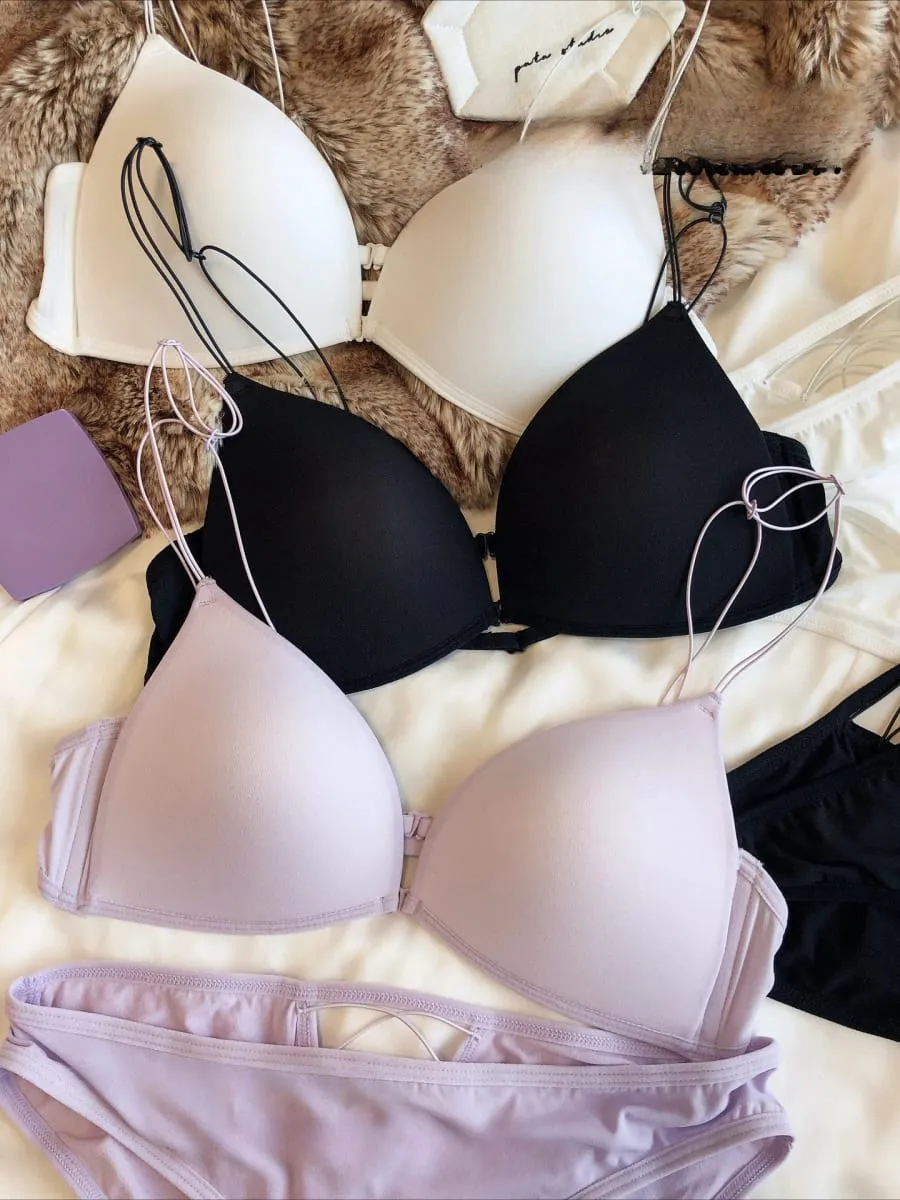French Front Buckle Women Underwear Sexy Hollow Push Up Bra Set Summer Thin Cup Backless Bralette Fine Shoulder Strap Lingerie — image 5