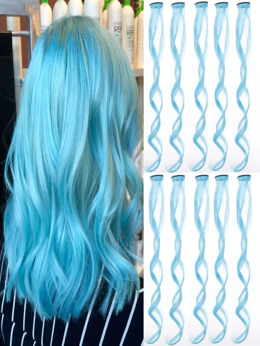 10pcs Colorful Hair Extensions Curly One Clip in Synthetic Long Hairpiece For Girls Women Multi-colors Party Highlights WigPiece — image 8