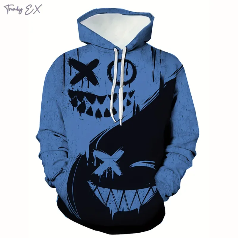 New autumn men's fashionable smiling face design printed soft and comfortable hooded sweatshirt outdoor streetwear — image 3