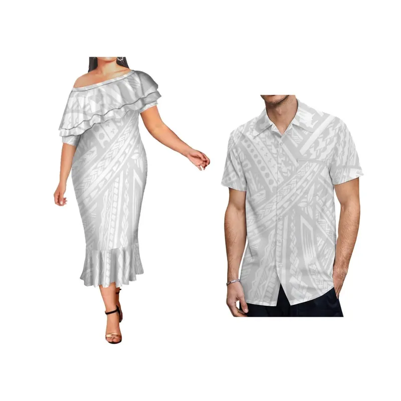 fête des mères châle une épaule queue de poisson robe blanche moulante trompette sirène robes décontractées polynésienne grande taille robes pour femmes