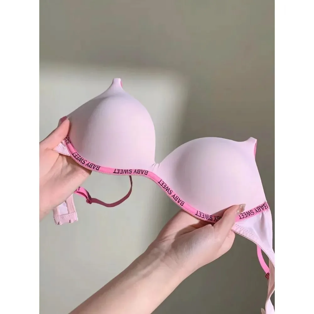 New Dopamine Color Seamless Wireless Bra Set Push Up Gather Sexy Lingerie Panties Underwear For Women 32‑38AB bra set