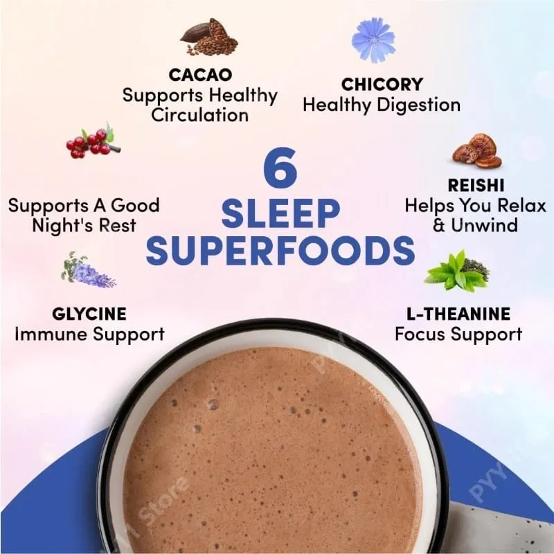 Mushroom Cocoa Powder Sleep Supplement with 6 Adaptogenic Mushroom Blend Reishi L-Theanine and Glycine To Help Fall Asleep — image 4