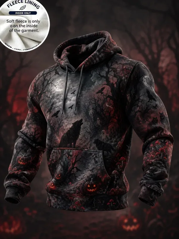 3D Halloween Fleece Hoodie Pumpkin Scarecrow Skeleton Kid Moon Graveyard Pullover Long Sleeve Kangaroo Pocket Sweatshirt
