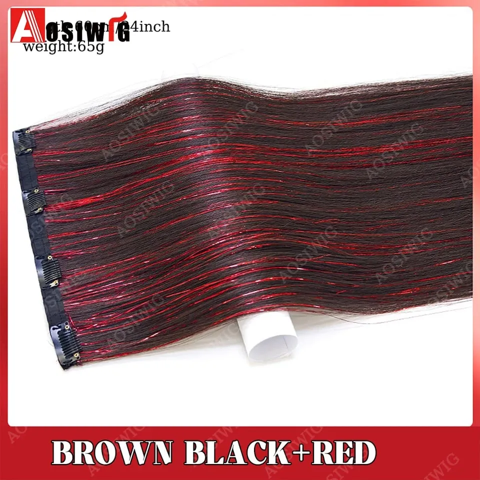 Blue Glitter Tinsel Clip in Hair Extensions One Piece Straight Synthetic Hairpiece with Sparkle Strands for Women Party Daily — image 13
