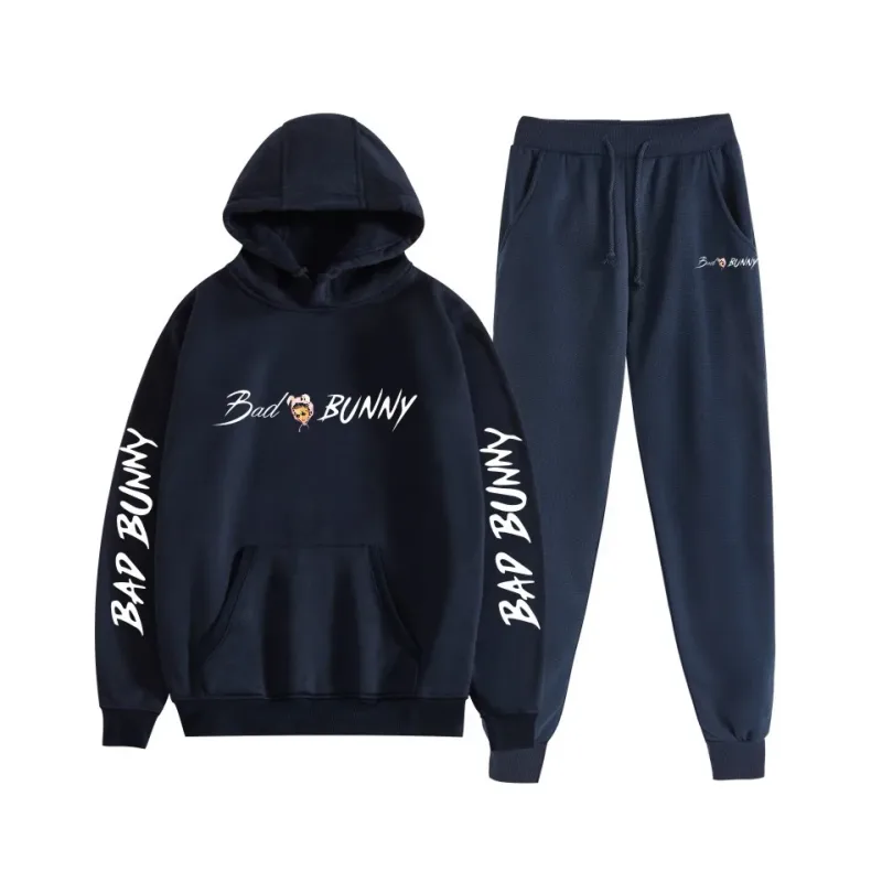 Harajuku Comfortable bad bunny Print Sweatshirt Sweatpants Suit Women's Hoodies+ Trousers Suit Boys/Girls 2 Piece Set Clothes — image 5