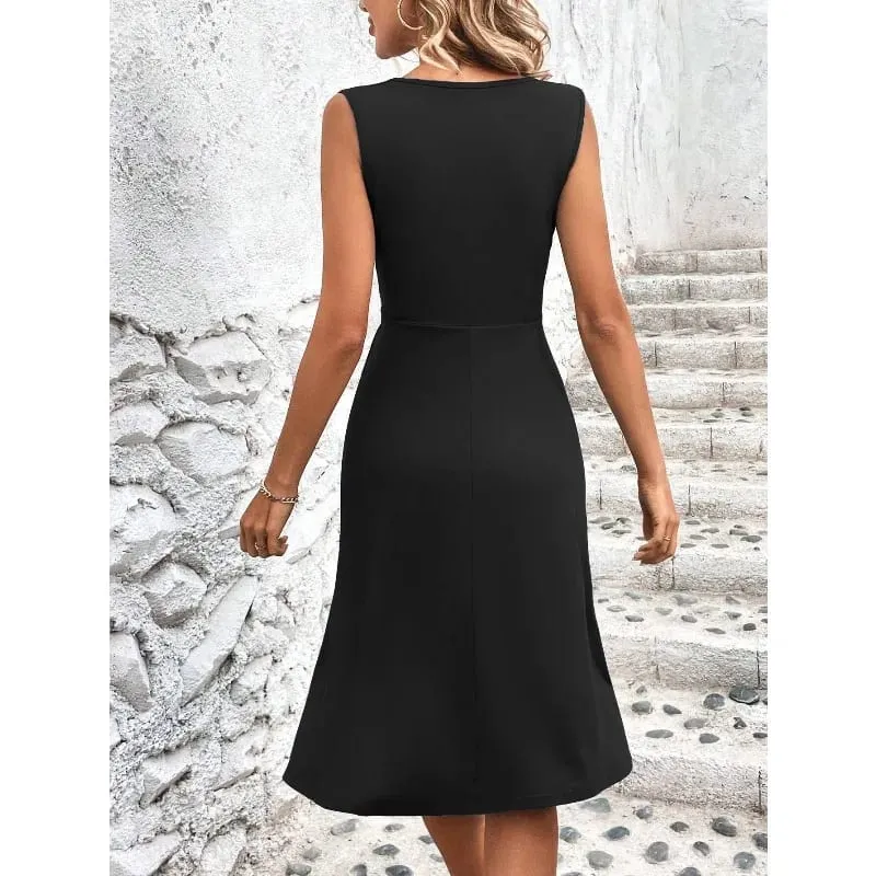 Dresses 2025 Woman Summer Solid Color V-Neck Waist-Tied Cross-Front Pleated Sleeveless Long Dress Woman Clothing Skirts Y2k — image 6
