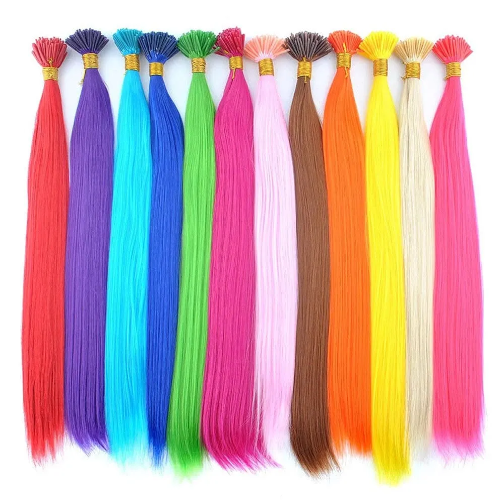 Extensiones de cabello en barra I-Tip de color sintético, 50 hebras por paquete, pelo liso de 16 pulgadas para mujeres, postizos de fibra de alta temperatura — image 2