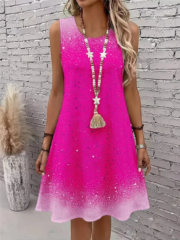 Women Fashion Tie-dye Mini Dresses Summer Sleeveless 3D Gradient Printed Street Ladies Dress 3XL Plus Size Loose Casual Dress — image 6