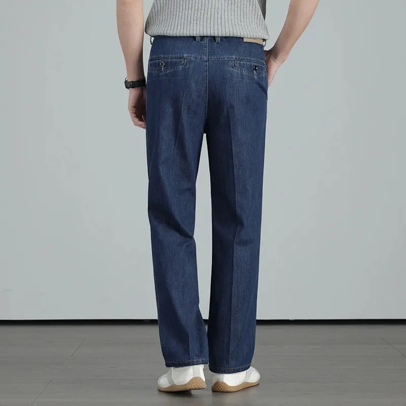 2026 Summer High Quality Clothing Men's Lightweight Straight Jeans Silk Lyocell Business Casual Thin Trousers Denim Pants — image 5