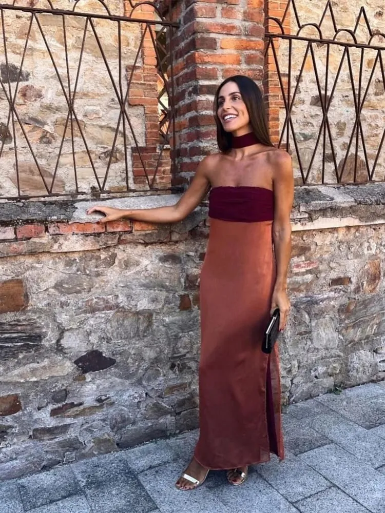Solid Color Strapless Ribbon Women Summer Dress Sexy Sleeveless Backless High Waist Slim Maxi Vestidos 2026 Lady Vacation Outfit — image 5