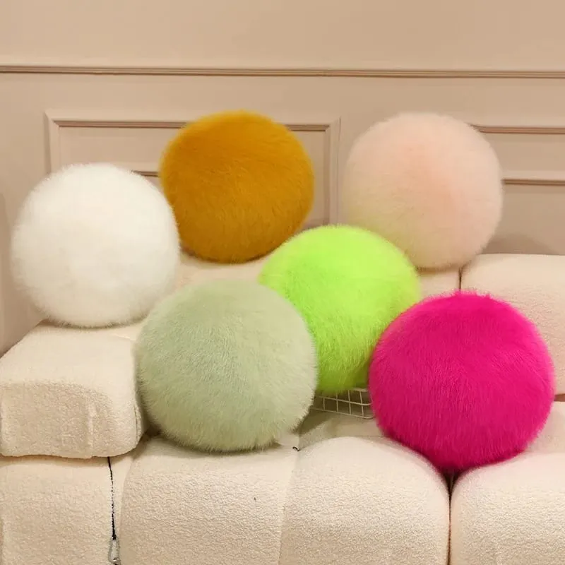 30cm Long Plush Fluffy Round Plush Pillow Cartoon Ball Pillow Accompany Stuffed Pillow Car Home Sofa Decor Plush Cushion