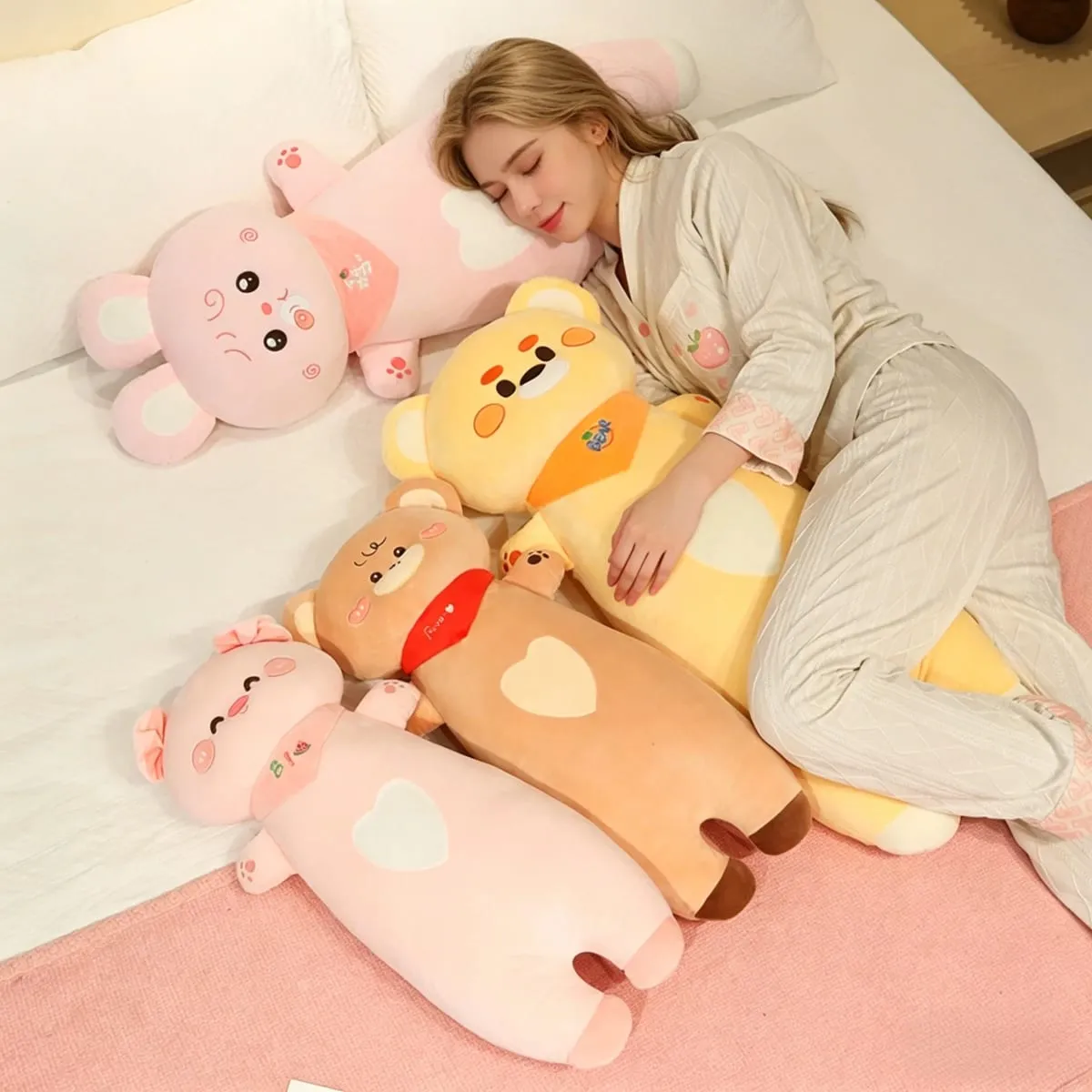 Aninimal Plush Pillow 60/80cm Rabbit Pig Bear Stuffed Cushion Kawaii Home Decor Toys Accompany Sleep Toy Birthday Surprise Gift — image 3