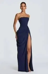 Solid Pleated Strapless Women's Dress Backless Off-shoulder High Waist Split Female Dresses 2026 Sexy Summer Evening Party Gown — image 9