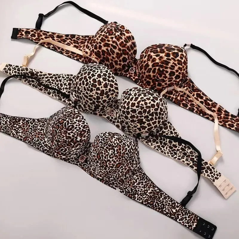 Sexy Thick Lingerie Set Leopard Print Upper Thin Lower Thick Bra Set Sexy Push-Up Bra Set — image 3
