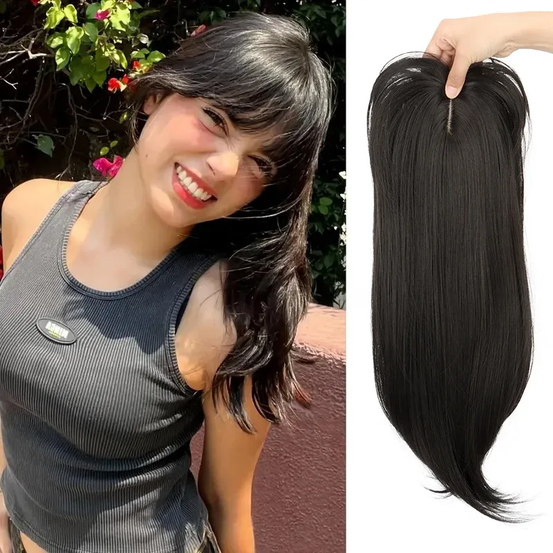 Synthetic Topper Hair Long Straight Invisible Hair Extension Loss Hairpiece Heat Resistant Fiber For Women Daily Styling — image 9