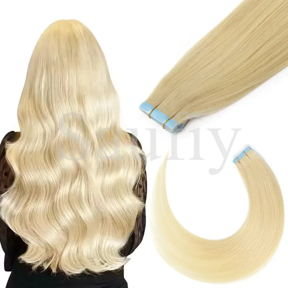 Blonde Straight Tape In Hair Extensions Human Hair 20pcs/Pack Straight Natural Black Blonde Brown Tape Ins Hair Extensions 12-20inches Seamless Double Side Skin Weft Tape In Hair Extensions For Women — image 14