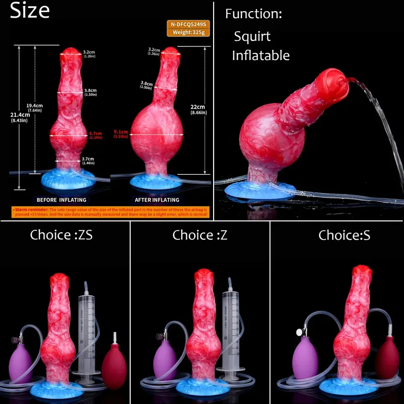 Silicone gonfiabile eiaculazione nodo dildo circonferenza regolabile schizzi fantasia cavallo pene giocattoli adulti del sesso dilatatore anale