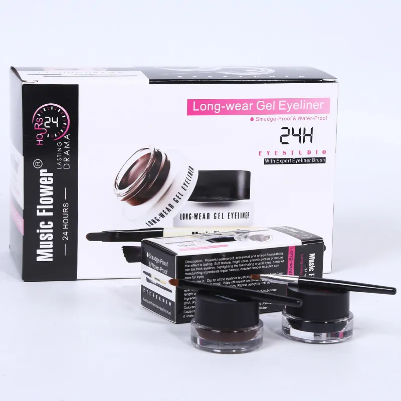 Music Flower 2 IN 1 Two-color Eyeliner Gel Set Black & Coffee Waterproof 3D Long Lasting Smudge Proof Eye Makeup Cosmetic Kit — image 6