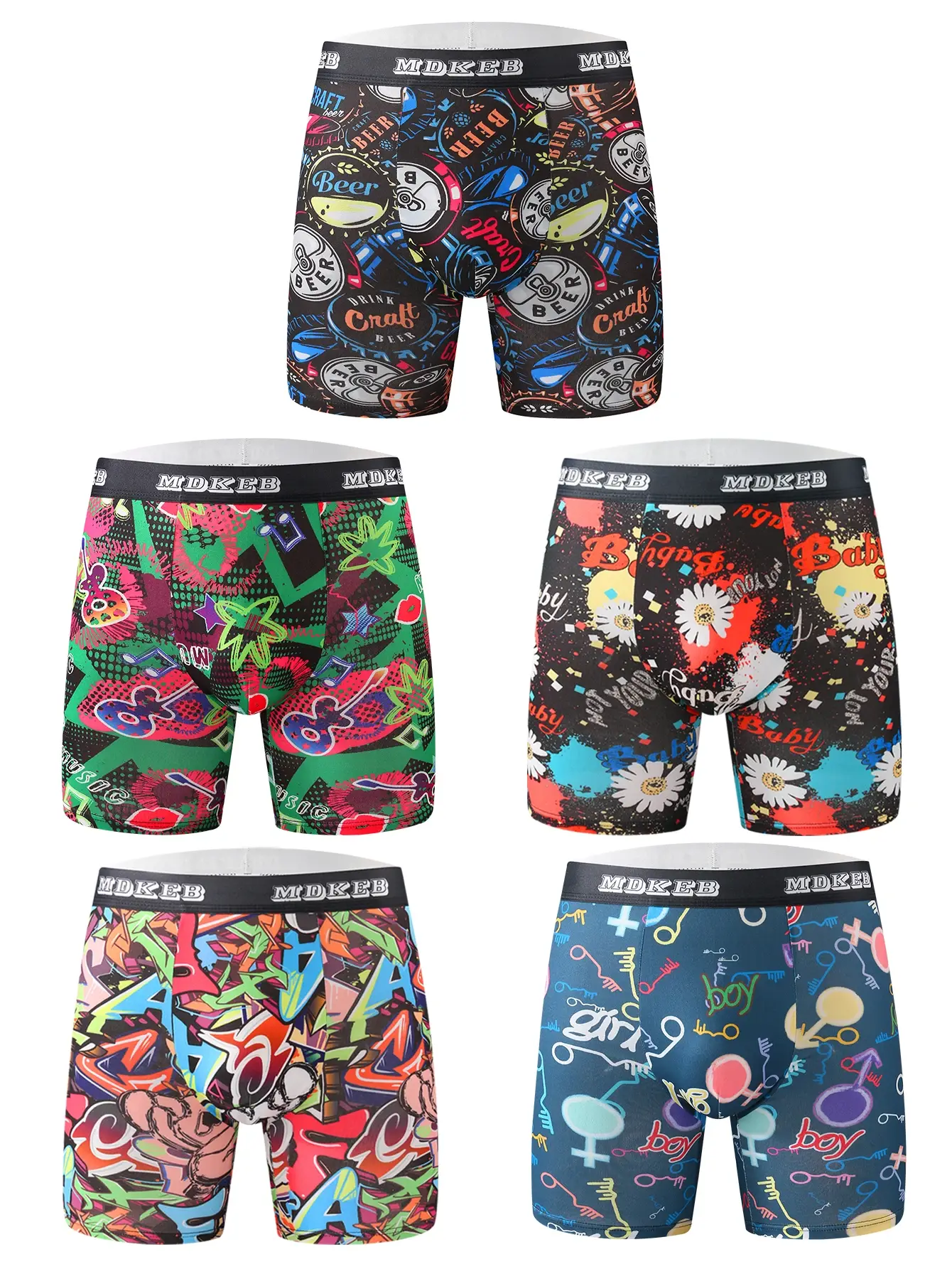 Tiodelade långa boxershortor med graffitimönster för män, ventilerande och bekväma långa boxershortor med hög elasticitet, boxning