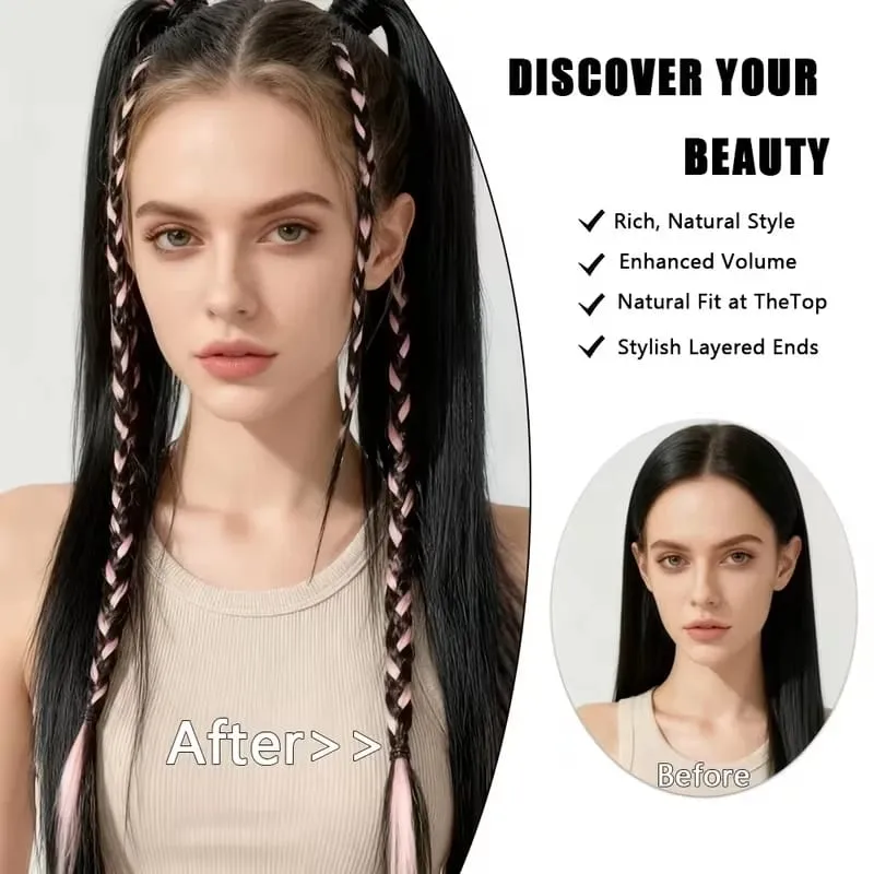20Inch Synthetic 4pcs/set Y2K Style Clip-In Braided Hair Extension Perfect for Women'S Festival And Halloween Cosplay Hair — image 6