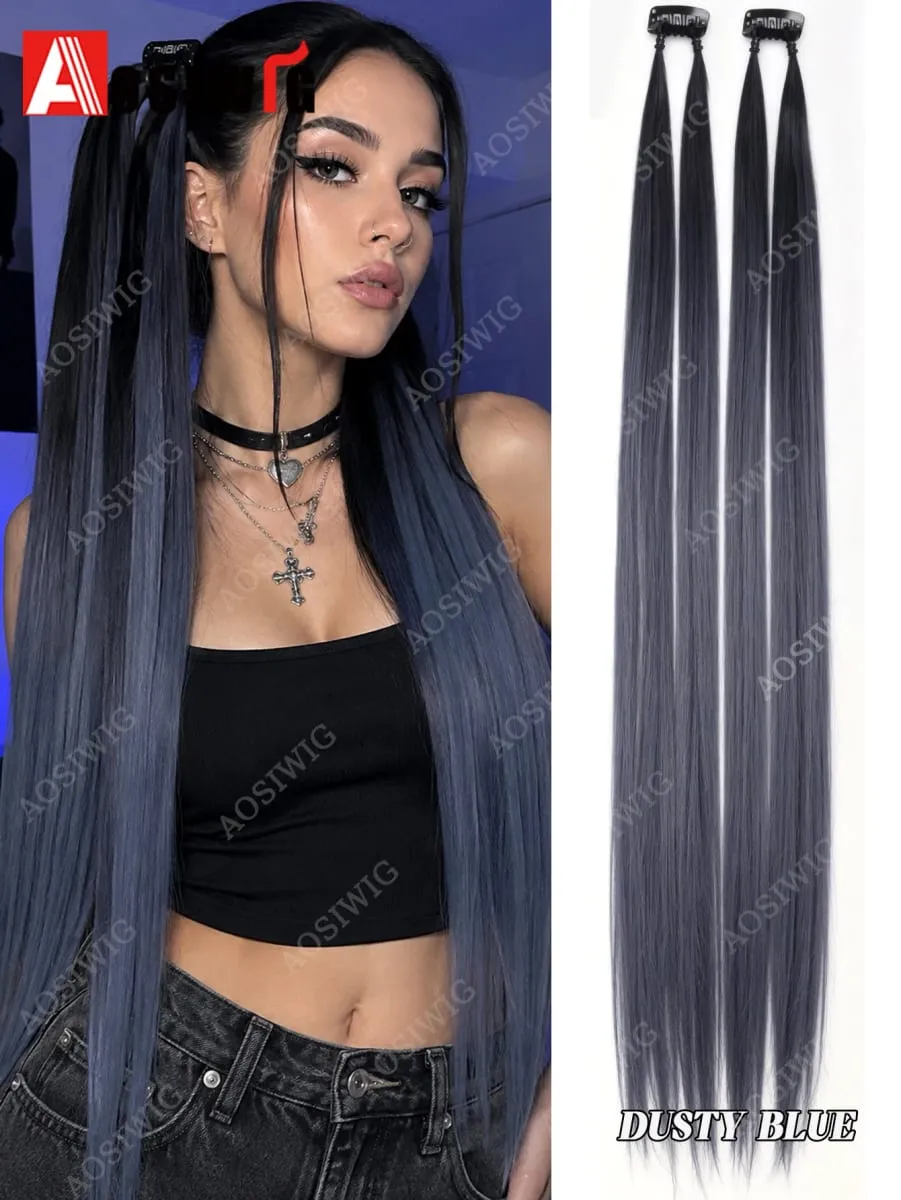 BB クリップヘアエクステンションカラフルなハイライトストランドクリップ合成ストレートヘアピース女性のためのパーティーフェスティバル毎日のヘアスタイル — image 8