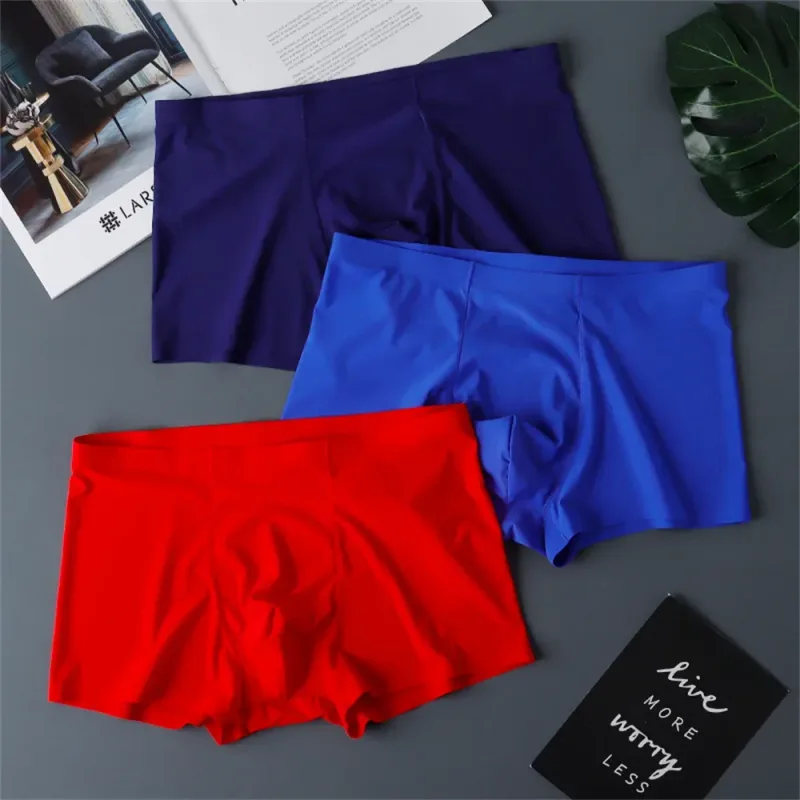 3 pièces de haute qualité hommes sous-vêtements en soie glacée été mince respirant sans couture culottes Sexy hommes caleçons grande taille — image 11