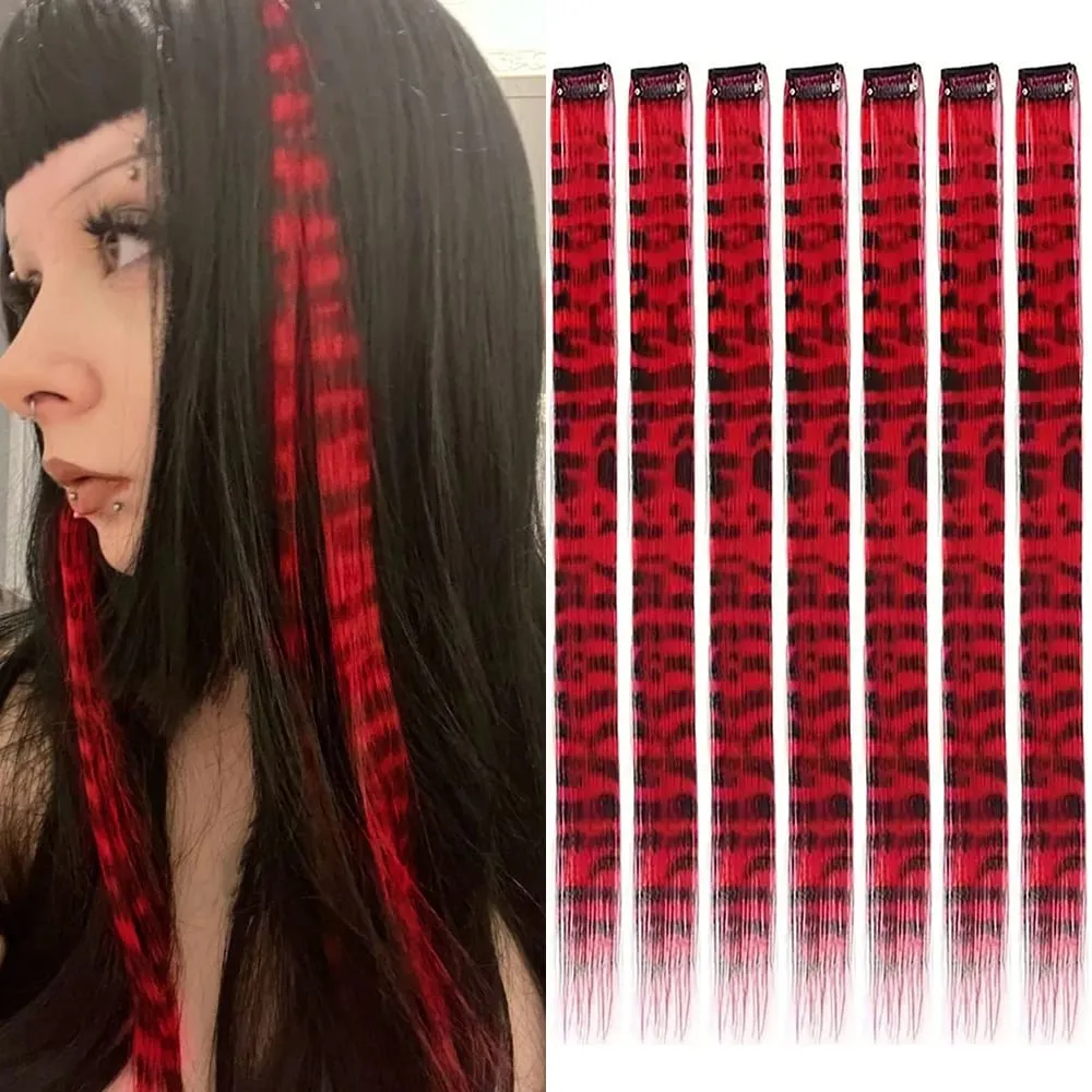 18' 7 Pcs Rainbow Long Straight Zebra Print Synthetic Feather Clip in Hair Extensions for Women Ideal Halloween Christmas