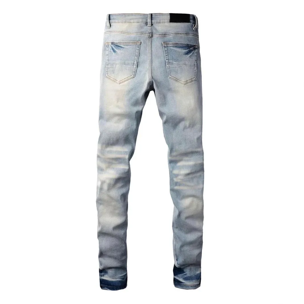 American Street Hip-hop Trend Ripped Hole High Street Small Foot Slim fit Tight Fitting Men's Jeans — image 4