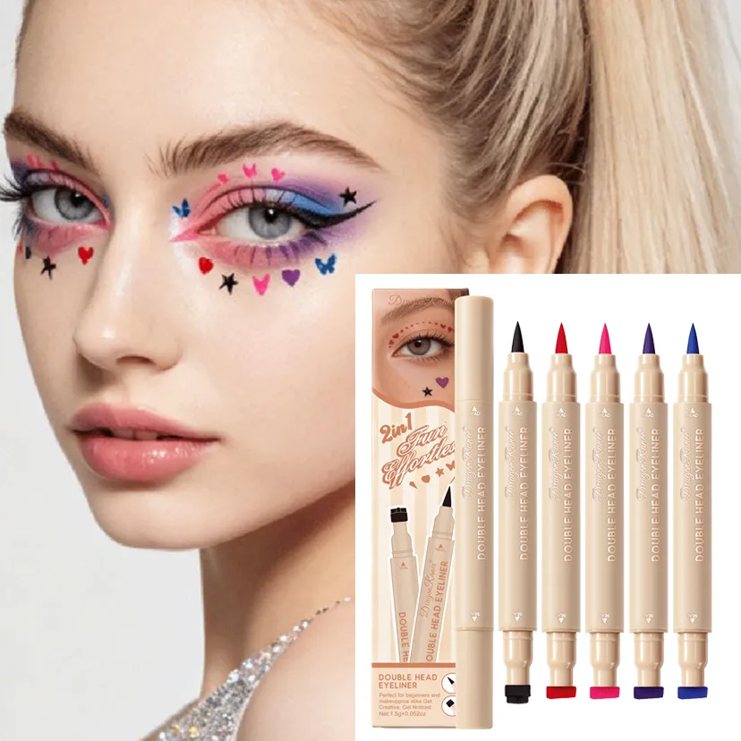 Colorful Liquid Stamp Eyeliner Red Star Heart Butterfly 2 in 1 Eye Liner Pencil Purple Pink Waterproof Eye Template Makeup Tool — image 2