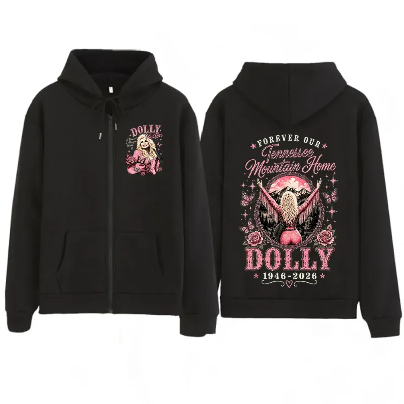 Dolly Parton Tribute 1946-2026 Country Music Zipper Hoodies Men Women Fashion Casual Zip Up Hooded Sweatshirts Jackets Coats — image 1
