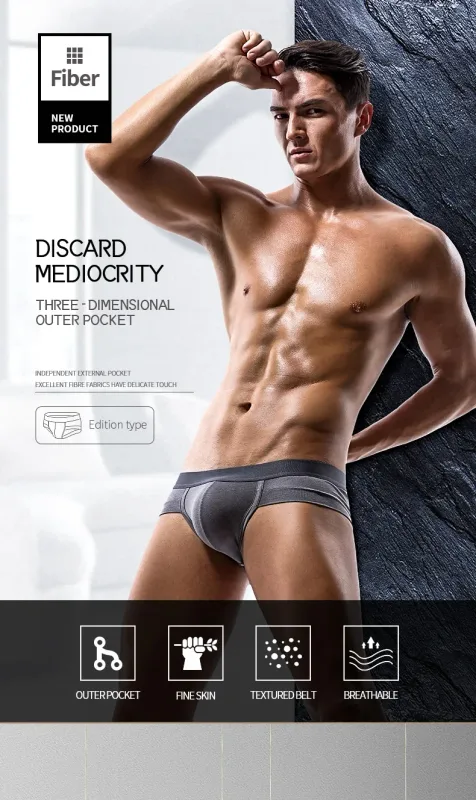 5PCS Men's three-piece briefs with U-shaped pouch, modal fabric, breathable, summer youth low-rise bottom pants