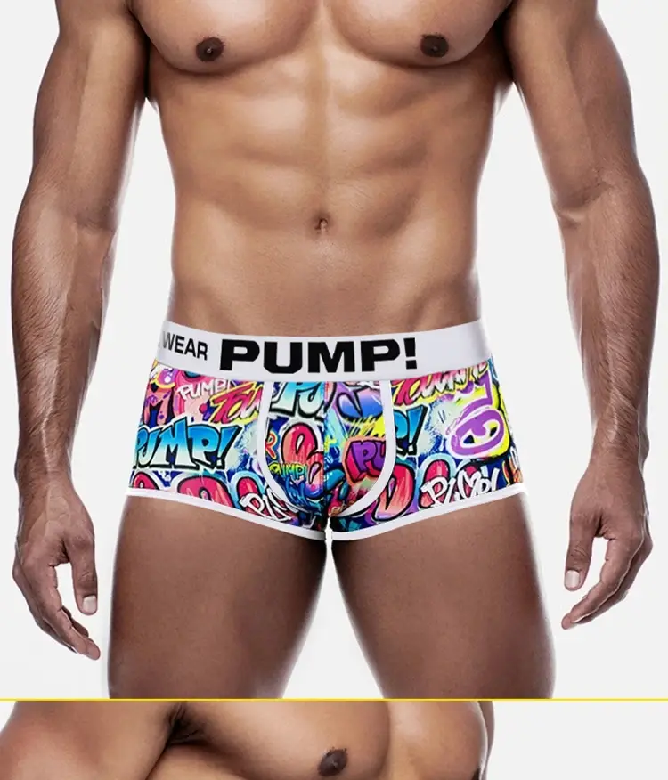 Cueca boxer masculina de mistura de algodão e nylon, cueca boxer com estampa graffiti, cintura elástica larga, não apertada, roupa íntima esportiva, 1 peça