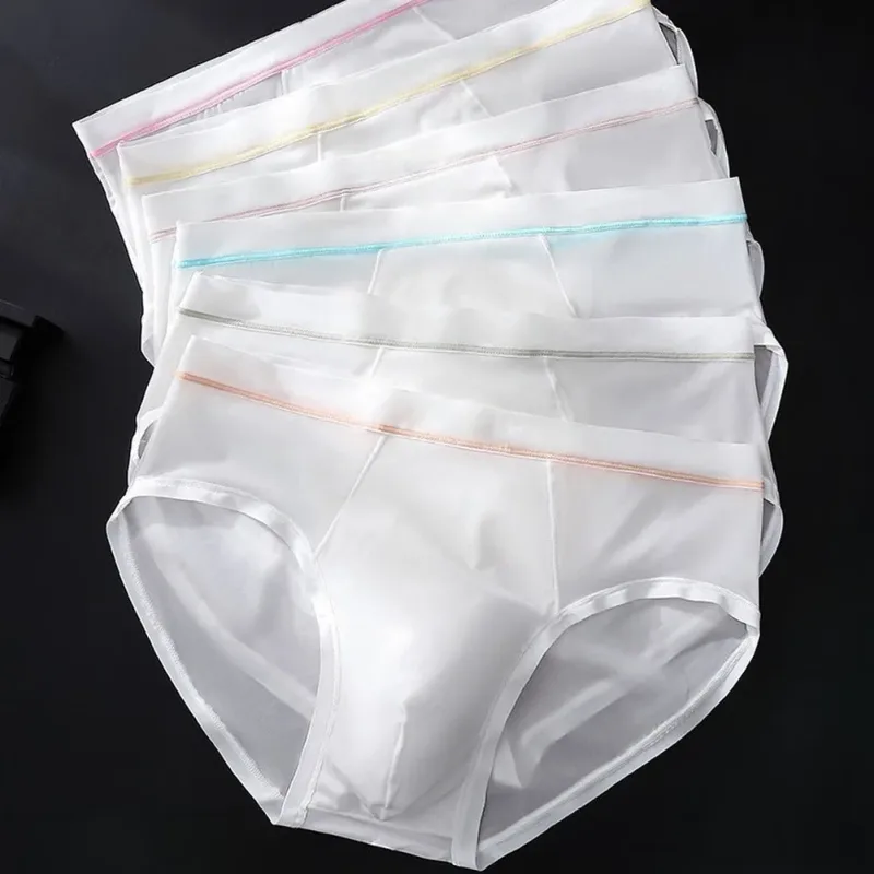 Men's Seamless Ice Silk Briefs Underwear Bulge Pouch Solid Breathable Panties Calzoncillos Hombre Slips Male Panties — image 2