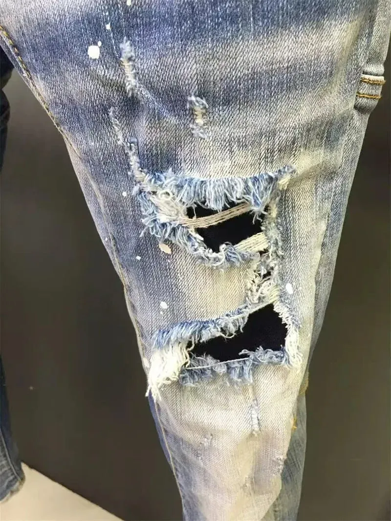 Baggy Jeans For Man Pants Distressed Jeans Trendy Streetwear Slim Straight Leg Stretch Trousers Mens Fashion — image 6