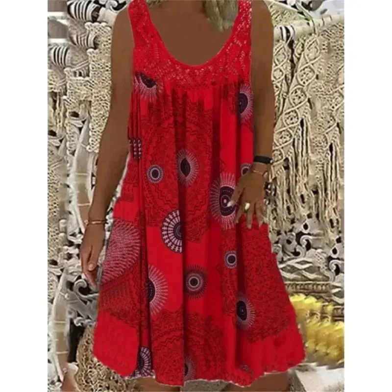 Damen-S-5XL-Größe, digital bedruckt, schulterfrei, sexy Leibchen, locker sitzendes Kleid, Spitze, Freizeitkleid, Sommerkleid