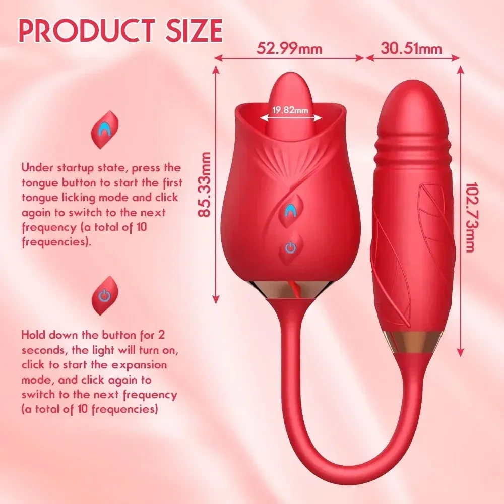 Rose Licking Vibrator for Women Telescopic Dildo Powerful Thrusting Vagin Massager Tongue Clitoris Stimulation Adult Sex Toys — image 4