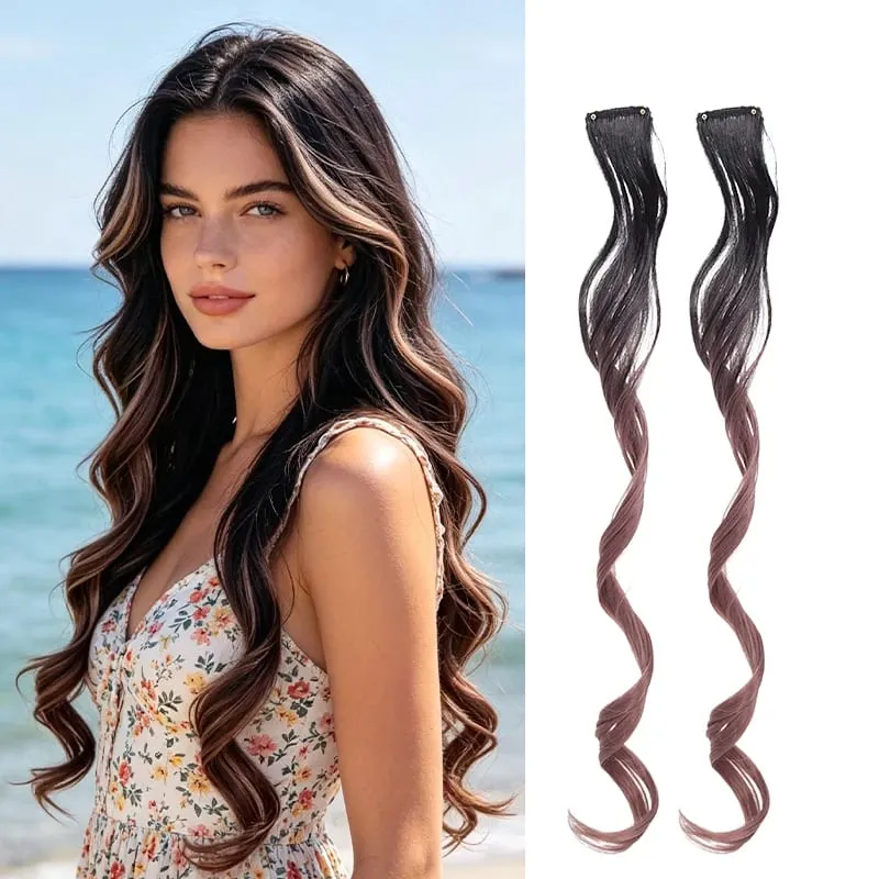 Gradient Wave Clip - in Hair Extensions 2pcs Synthetic Fiber Color - Blocked Tassel Ear - Side Dyeing for Daily Party Cosplay — image 8