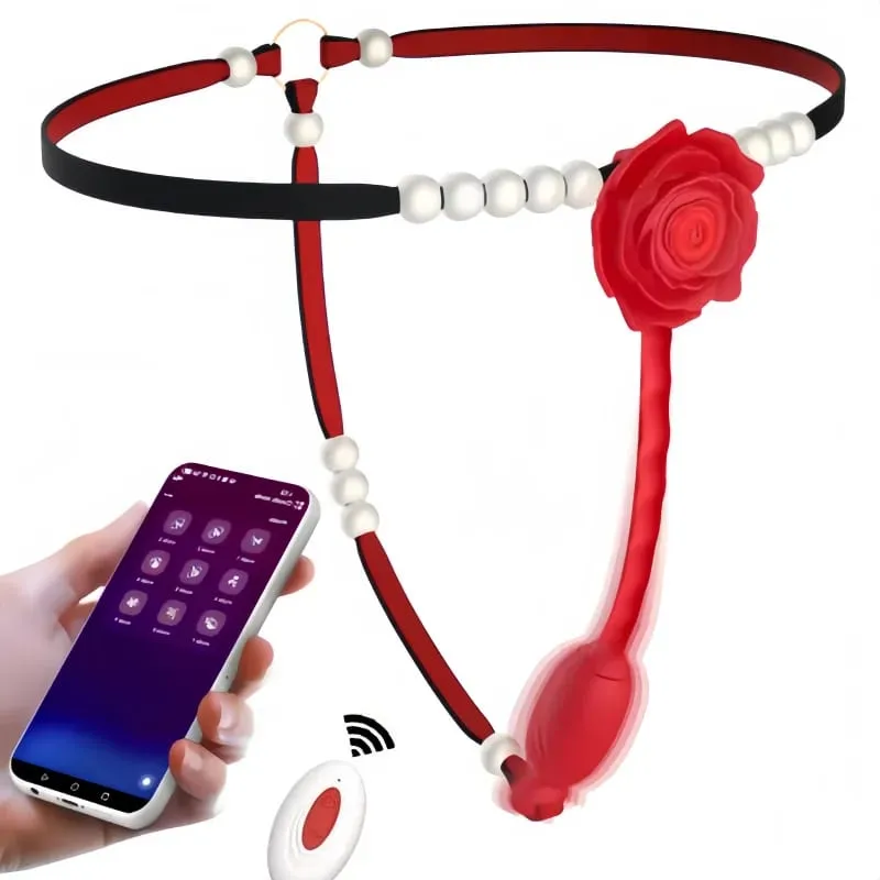 Women Couples Rose Pearl Thong App Wearable Panty Vibrator BDSM Grinding Vibrating Panties Couple Female Adult Sex Toys Games — image 8