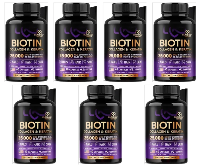 Biotin Collagen & Keratin Capsules with Hyaluronic Acid & B-Vitamins for Hair Skin & Nails Nourishment Support Adults 60 Caps — image 12