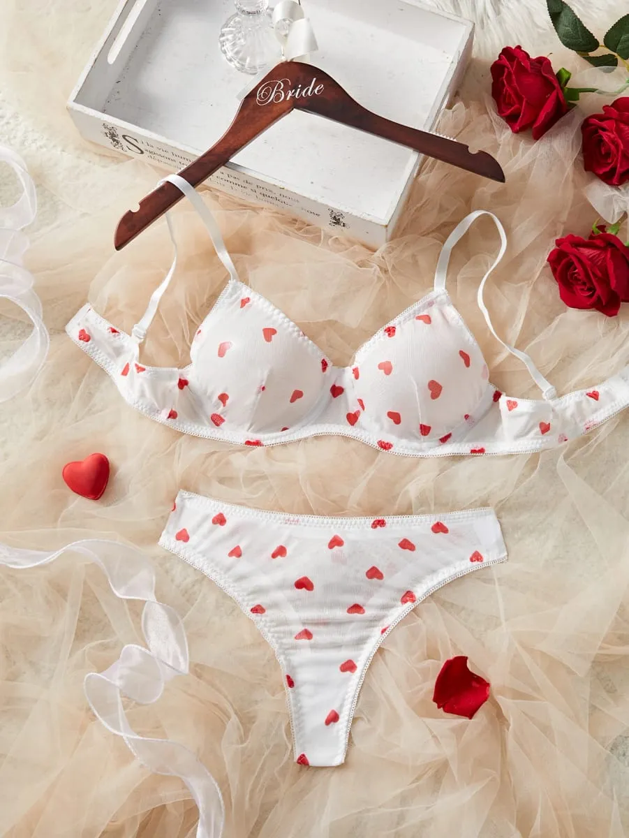 White Red Heart Polka Dots Mesh Sheer Lace Babydoll Sensual Lingerie Bra Set For Women Underwear Intimate Sexy Panty Set 2026 — image 3