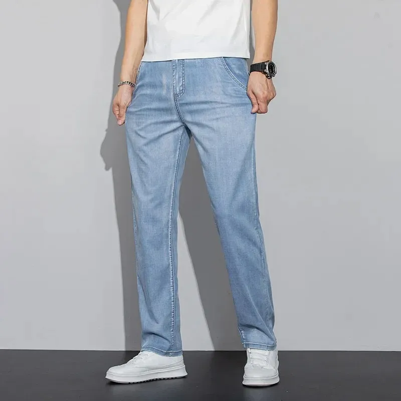 2026 New in Lyocell Fabric Summer Ultra-thin Men's Jeans Soft Drape Loose Straight Casual Denim Pants Street Wide Leg Trousers — image 4