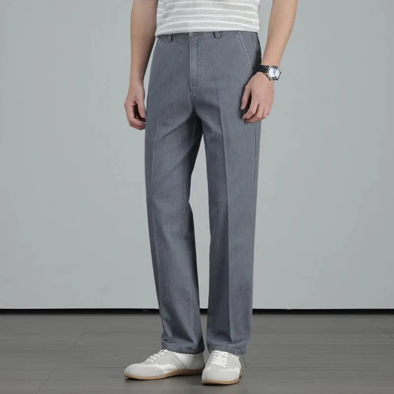 2026 Summer High Quality Clothing Men's Lightweight Straight Jeans Silk Lyocell Business Casual Thin Trousers Denim Pants — image 11