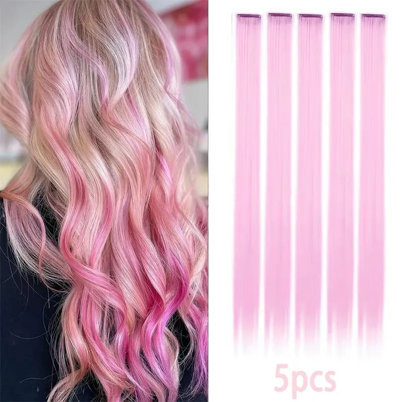 22Inch Synthetic Long Straight 5pcs Clip in Hair Extension Colored Rainbow Hairpieces for Women Daily Use — image 16