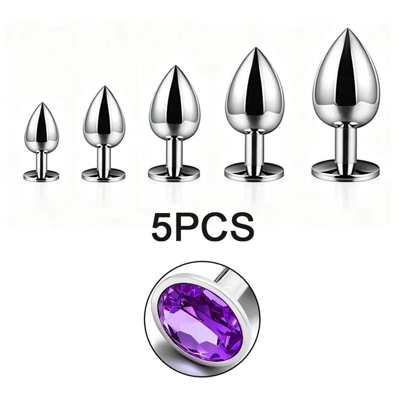 Metal Anal Plug 5 Size Butt Plug Butt Toy Adult Game Masturbator Anal XS/S/M/L/XL Diamond Sex Toy for Adult Products — image 9