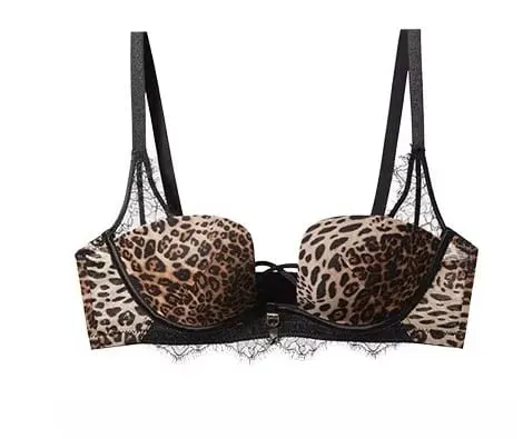 Tendance Ensemble Lingerie Léopard Dentelle Style Français Soutien-Gorge Push Up Petit Poitrine Anti Affaissement Toutes Tailles