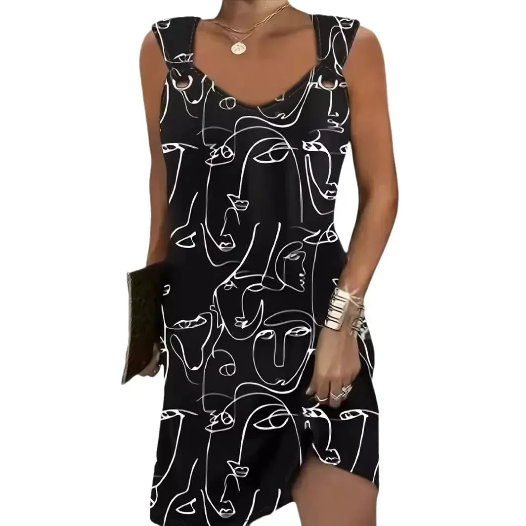 Summer Street Fashion 3D Abstract Pattern Button Design Dress Women's Casual Print Dress — image 5