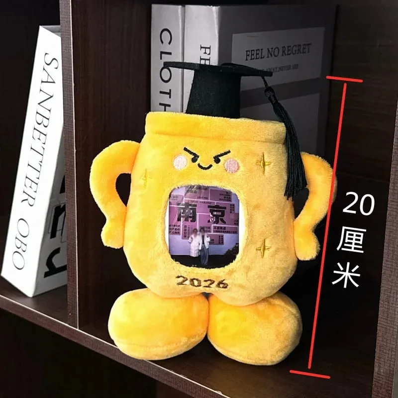 20cm Yellow Trophy Graduation Plush Toy Stuffed Showing a Photo University College Doctor Bachelor Souvenir Present